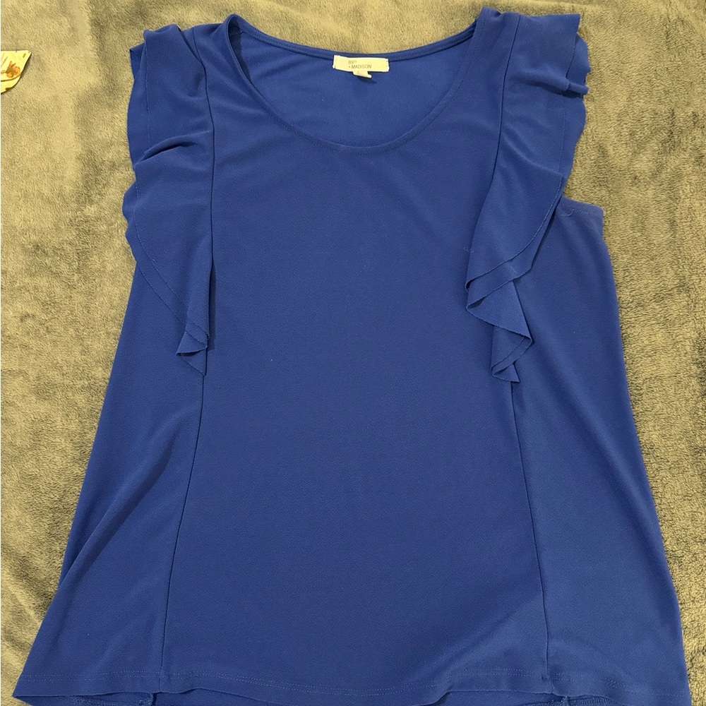 Blue Ruffle Sleeve Top